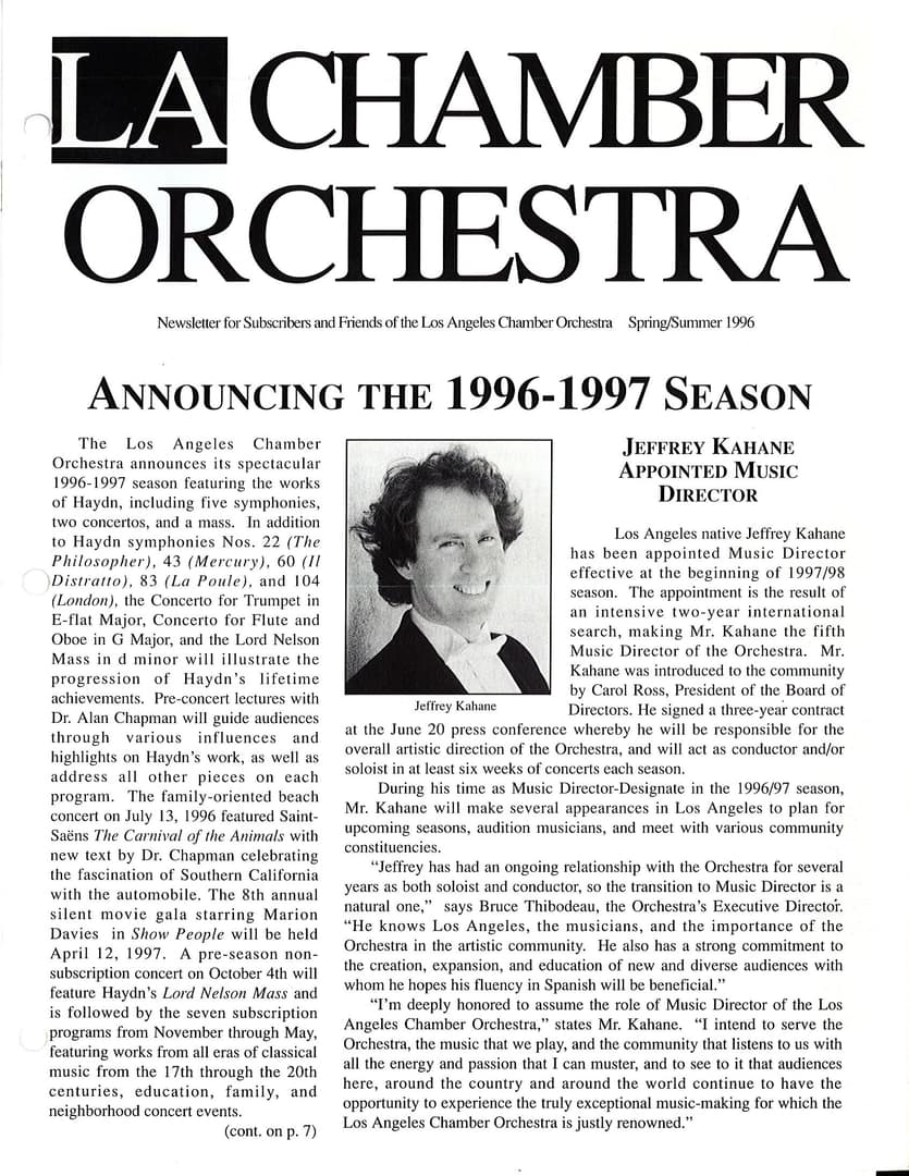 Announcing LACO's 1996-1997 Season